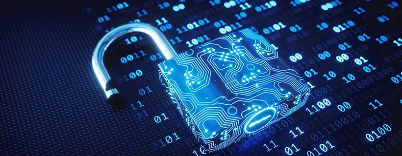 Binary padlock representing cyber security