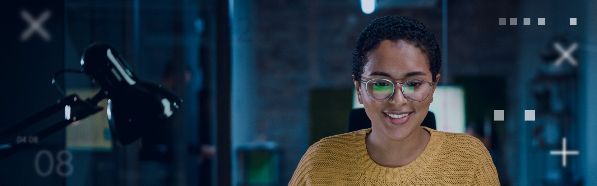 Tech professional girl with glasses smiling